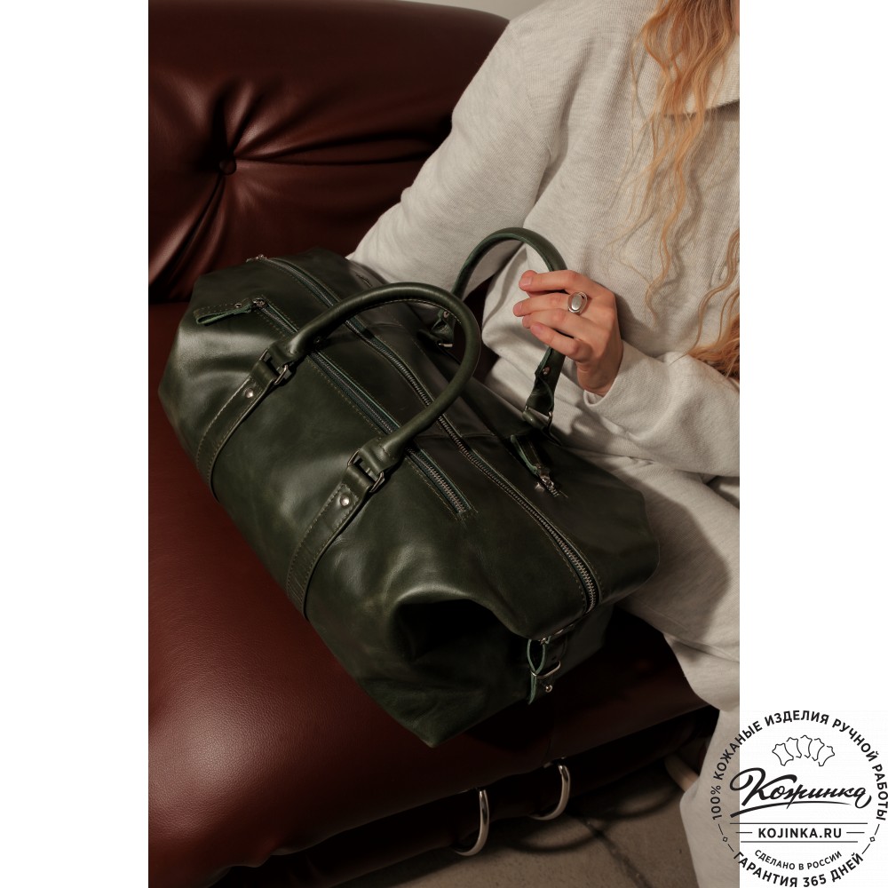 Кожаная дорожно-спортивная сумка Англия (хаки гладкая кожа)